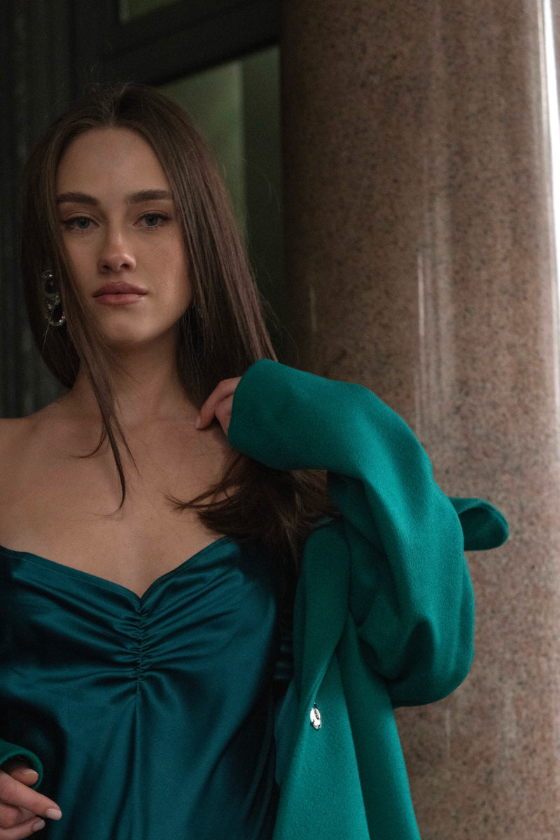 Bella - The Green Silk Satin Dress