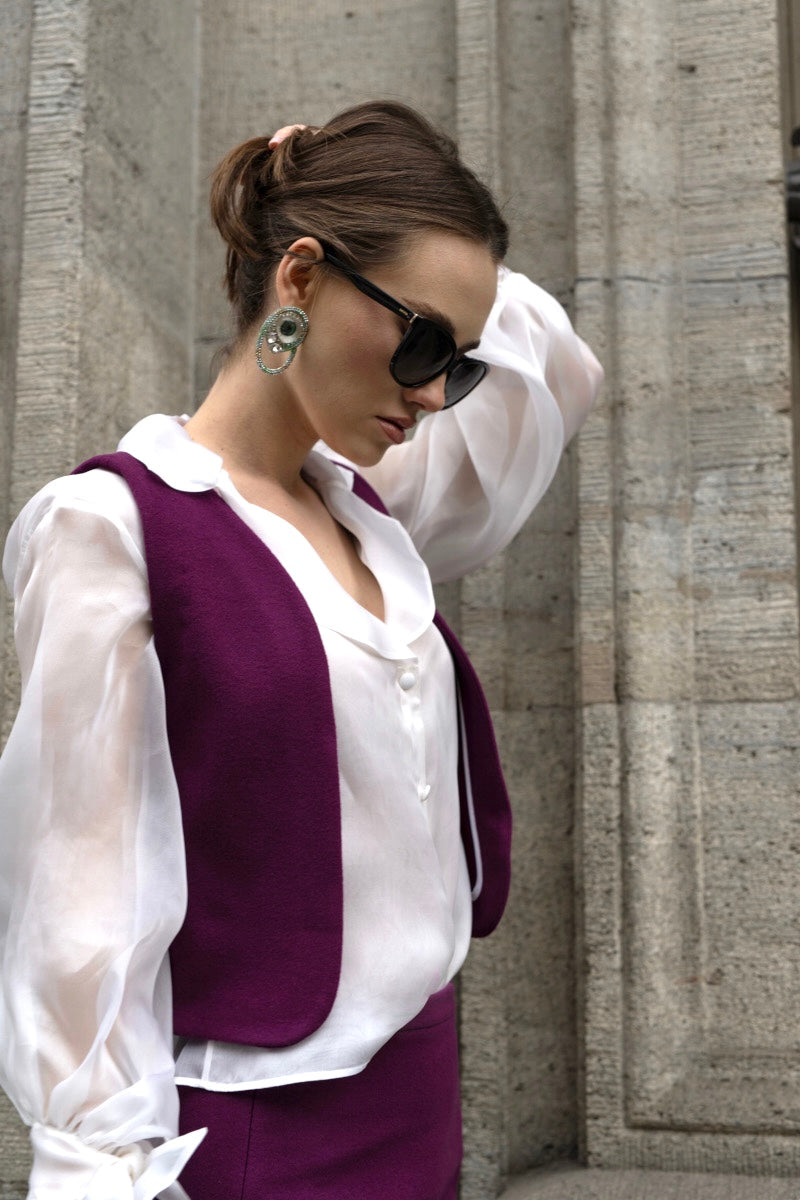 The Purple Vest and Skirt Set in Cashmere Wool