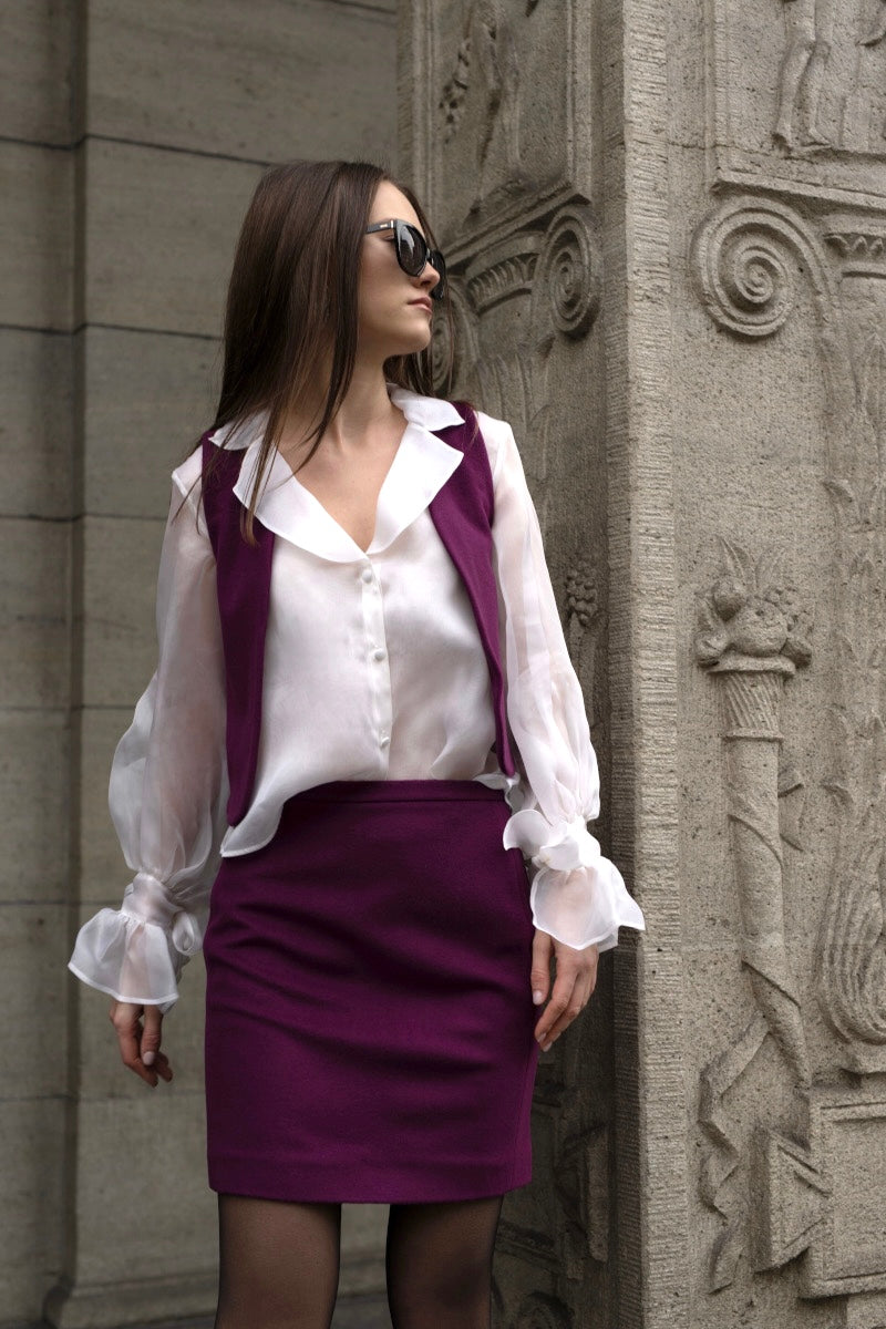 Purple skirt suit vest best sale